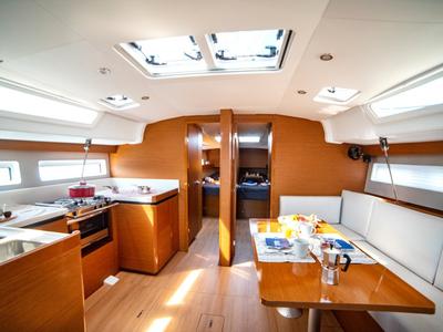 Salon of Porto Fino, a Jeanneau Sun Odyssey 490 sailboat at Andros, Greece