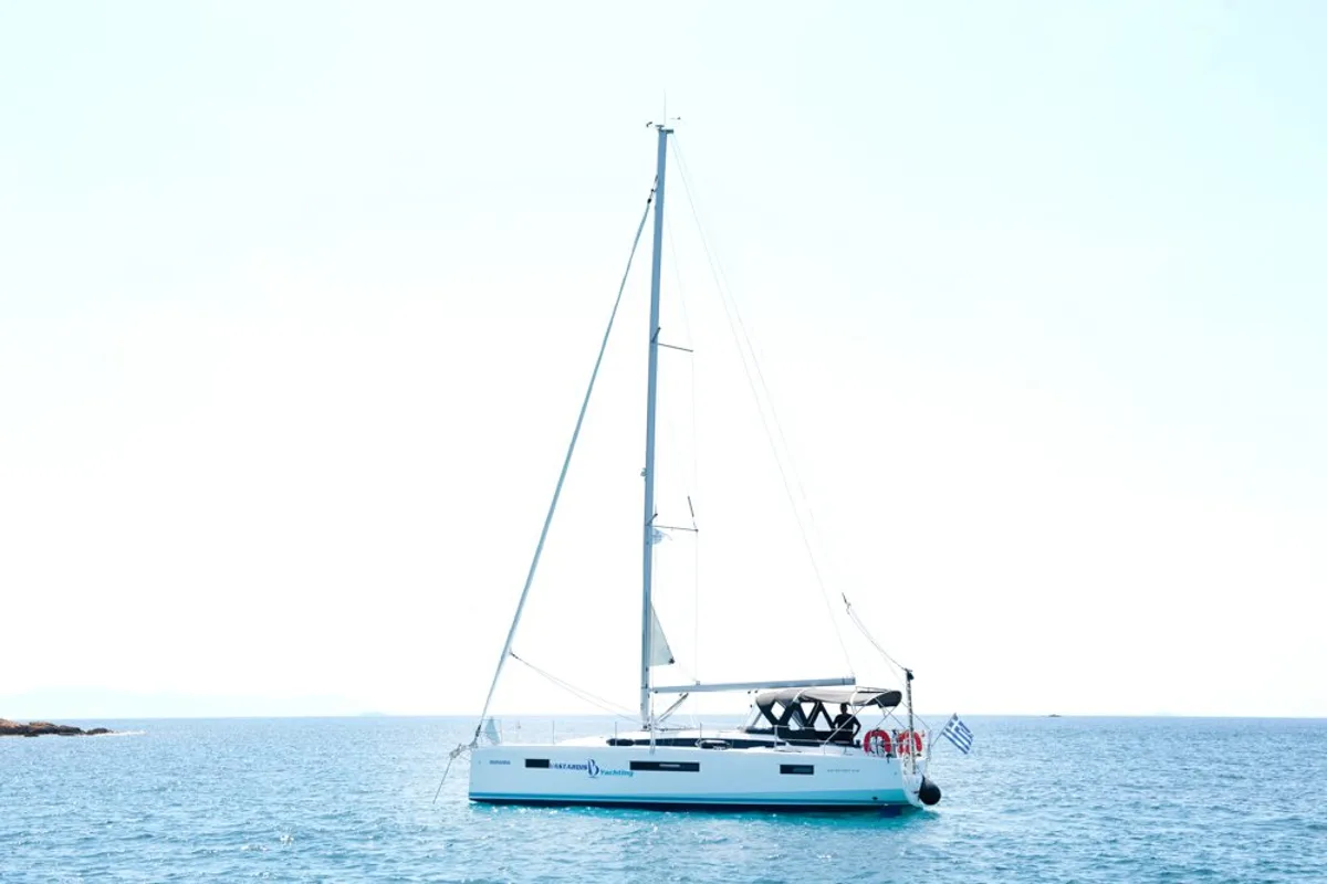 Exterior view of Porto Fino, a Jeanneau Sun Odyssey 490 sailboat at Andros, Greece
