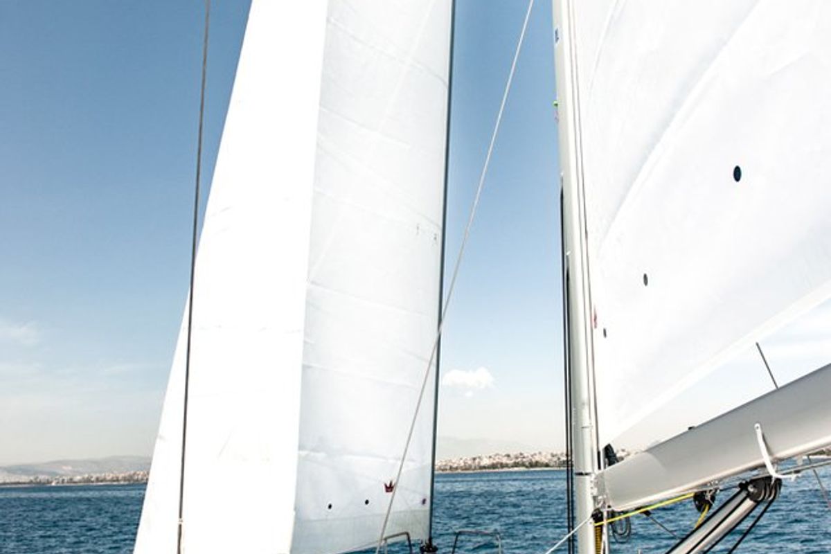 Deck of Porto Fino, a Jeanneau Sun Odyssey 490 sailboat at Andros, Greece