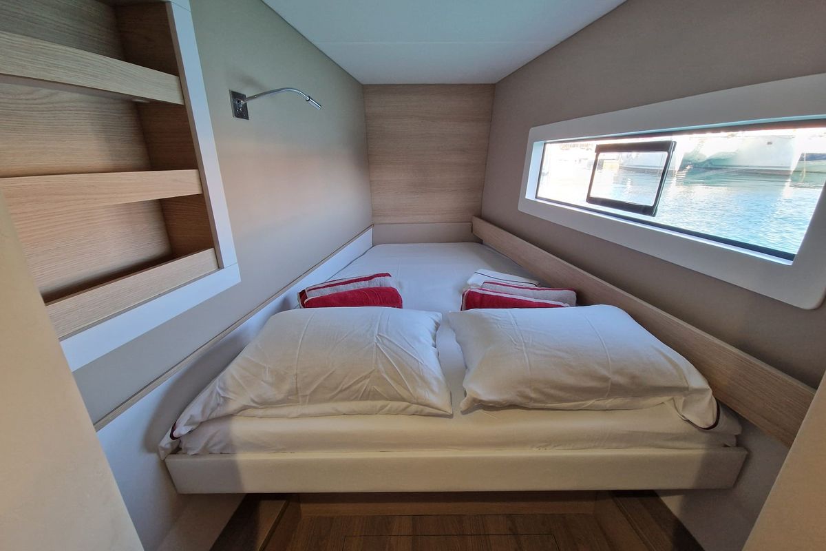 Cabin on WENNY, a Aventura Catamarans Aventura 37 catamaran at Sant Antoni de Portmany, Spain