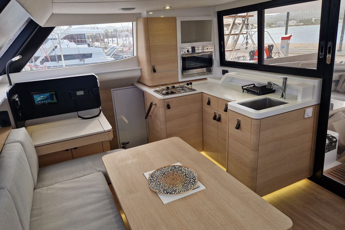 Galley of WENNY, a Aventura Catamarans Aventura 37 catamaran at Sant Antoni de Portmany, Spain