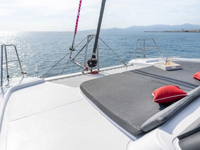Deck of WENNY, a Aventura Catamarans Aventura 37 catamaran at Sant Antoni de Portmany, Spain