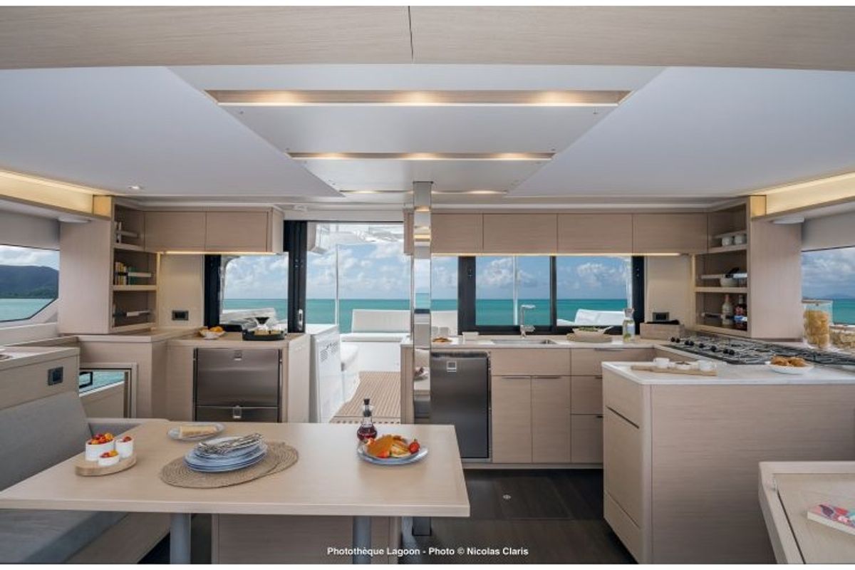 Galley of Barchetta VI, a Lagoon 46 catamaran at Piraeus, Greece