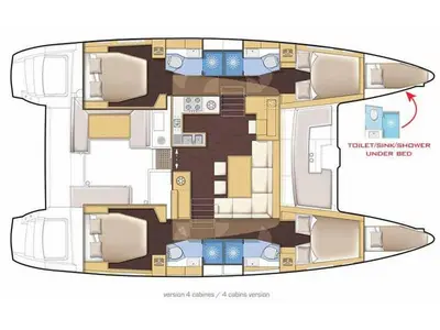 Floor plan of Barchetta VI, a Lagoon 46 catamaran at Piraeus, Greece