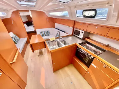Galley of Sailtours, a Bavaria Cruiser 37 sailboat at São Pedro, Portugal