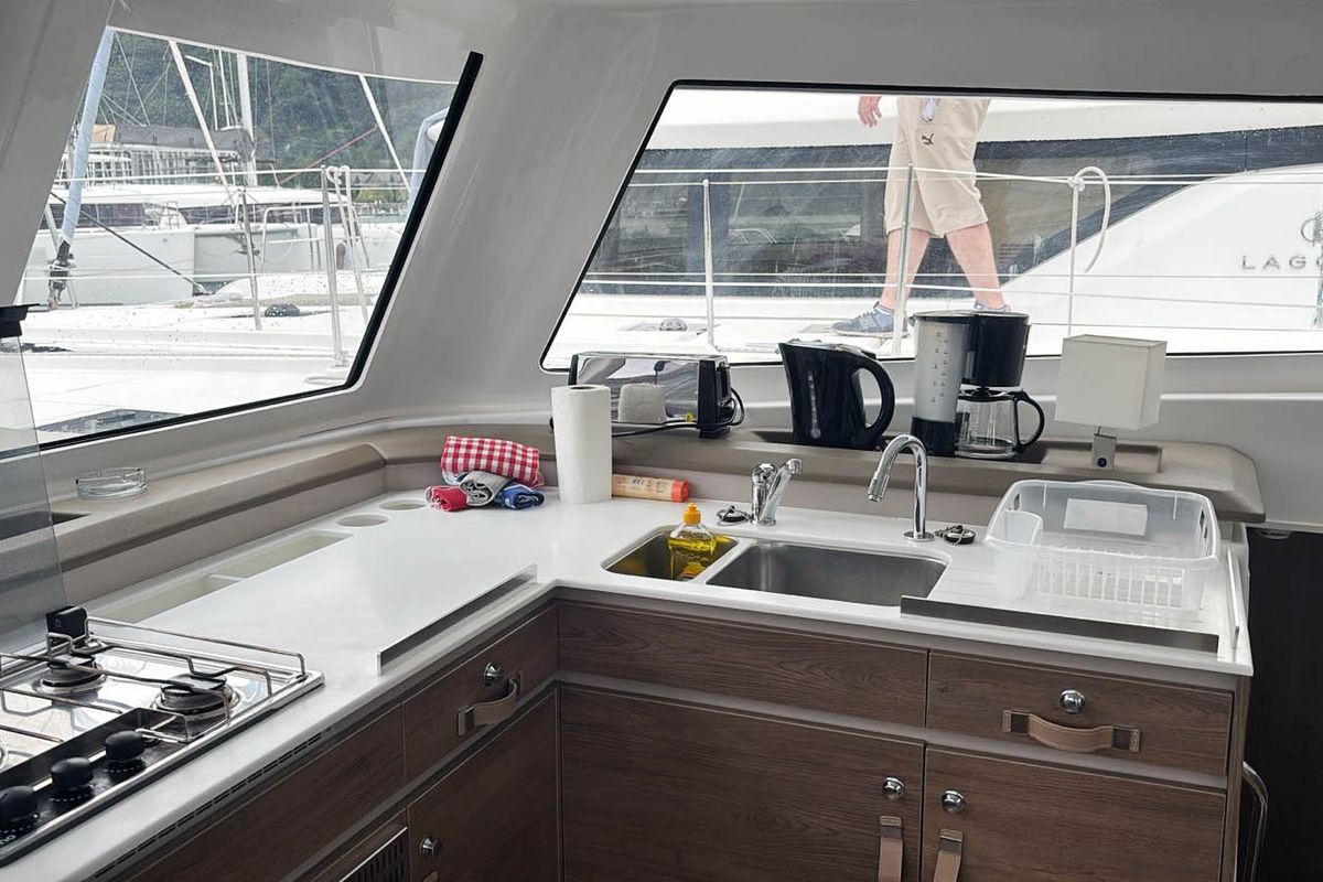Galley of Cosmo, a Bali Catspace catamaran at Seychelles, Eden Island Marina, Seychelles