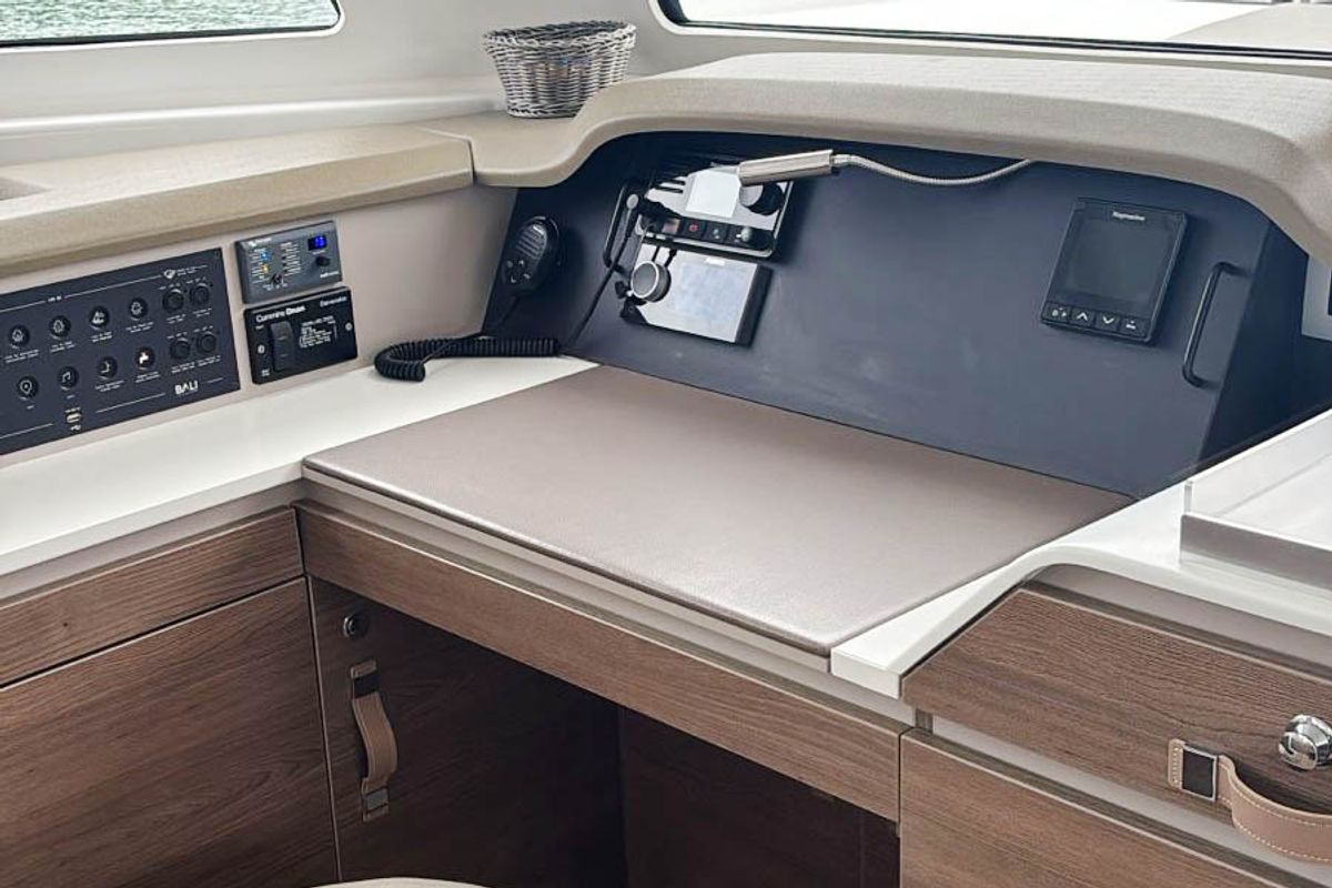 Cockpit of Cosmo, a Bali Catspace catamaran at Seychelles, Eden Island Marina, Seychelles