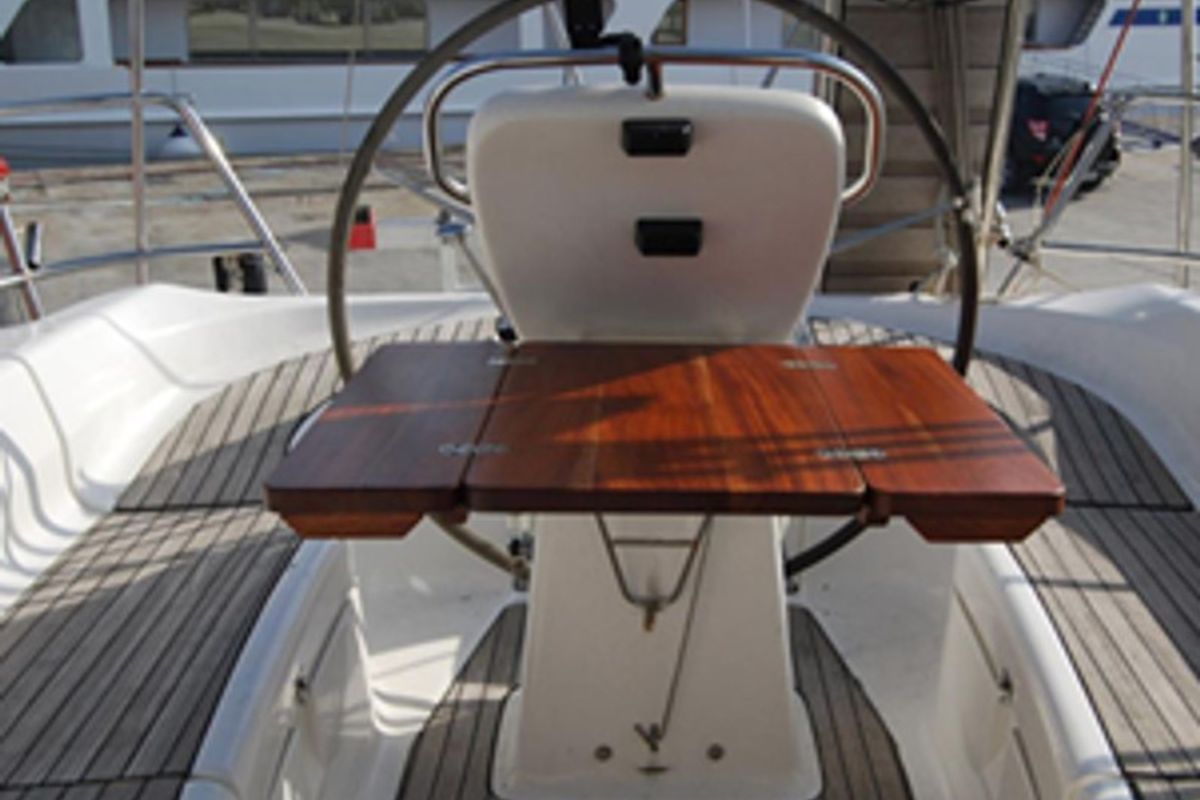 Cockpit of Ankereva, a Bavaria 36 sailboat at Volos Municipality, Greece