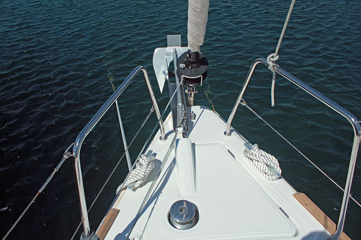 Deck of BOHEMIAN RHAPSODY, a Beneteau Oceanis 38.1 sailboat at Palma de Mallorca, Spain