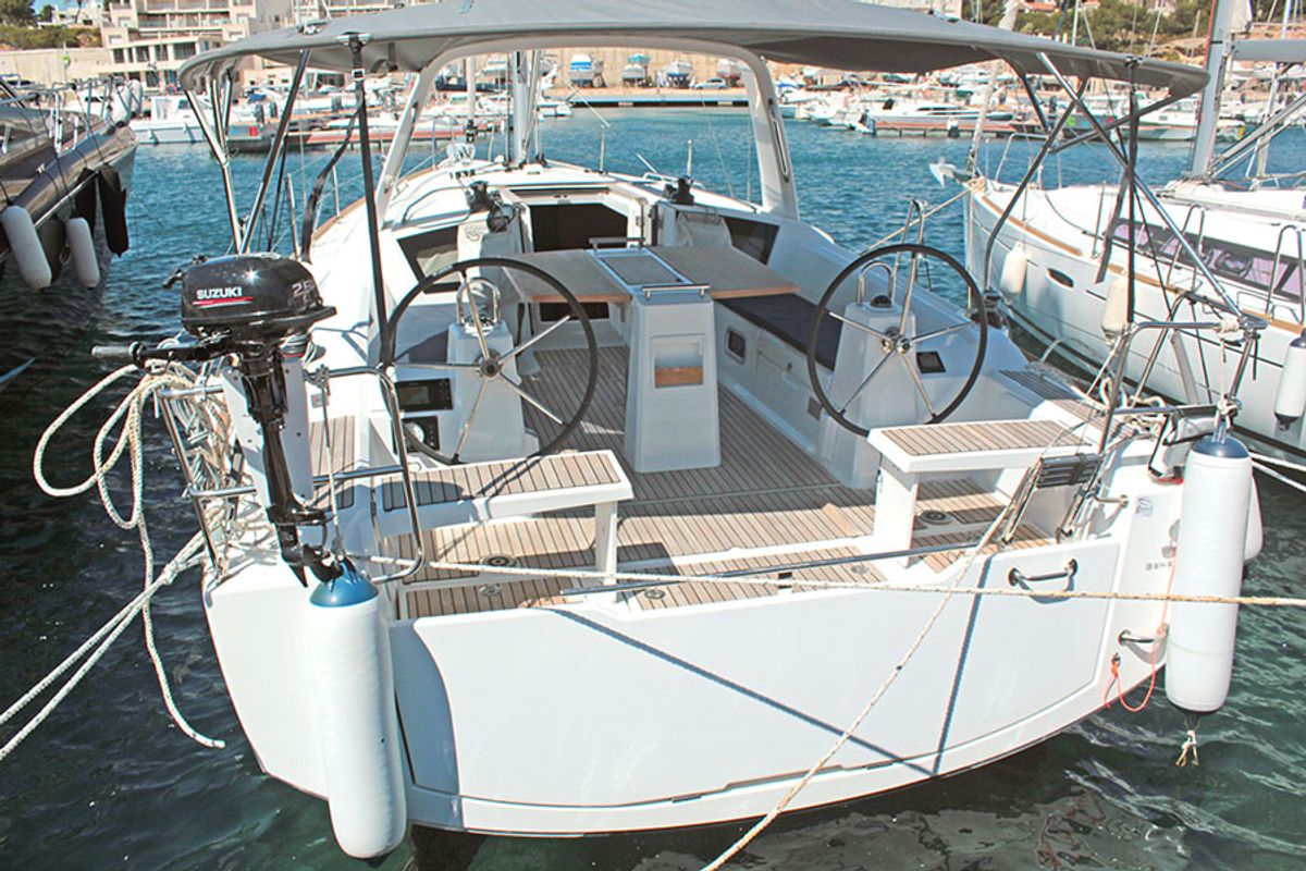 Exterior view of BOHEMIAN RHAPSODY, a Beneteau Oceanis 38.1 sailboat at Palma de Mallorca, Spain