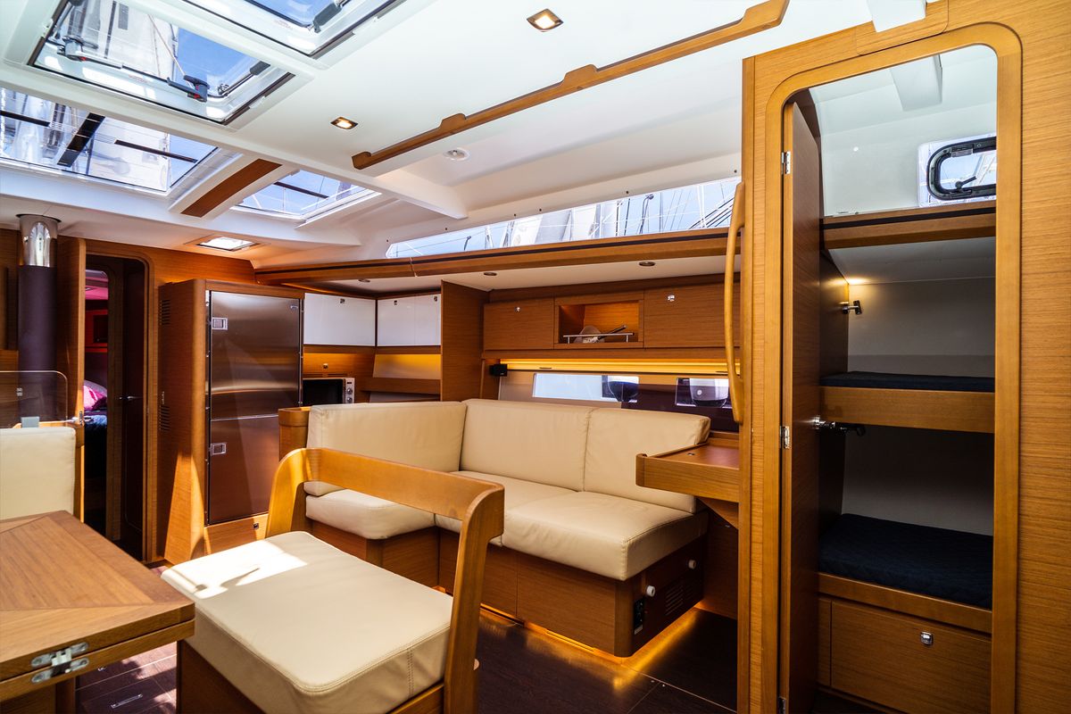 Salon of Caterina, a Dufour 56 Exclusive sailboat at Olbia, Italy