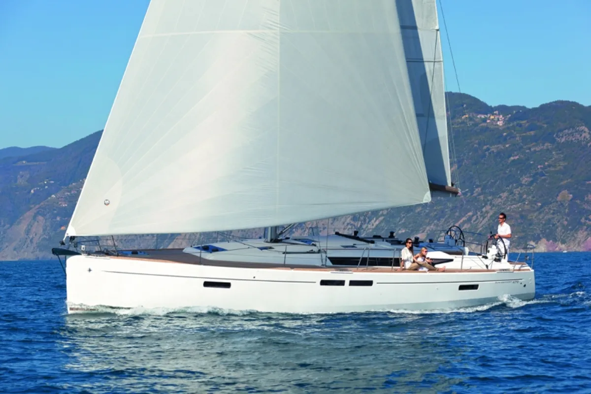 Exterior view of Pina, a Jeanneau Sun Odyssey 479 sailboat at Grad Trogir, Croatia