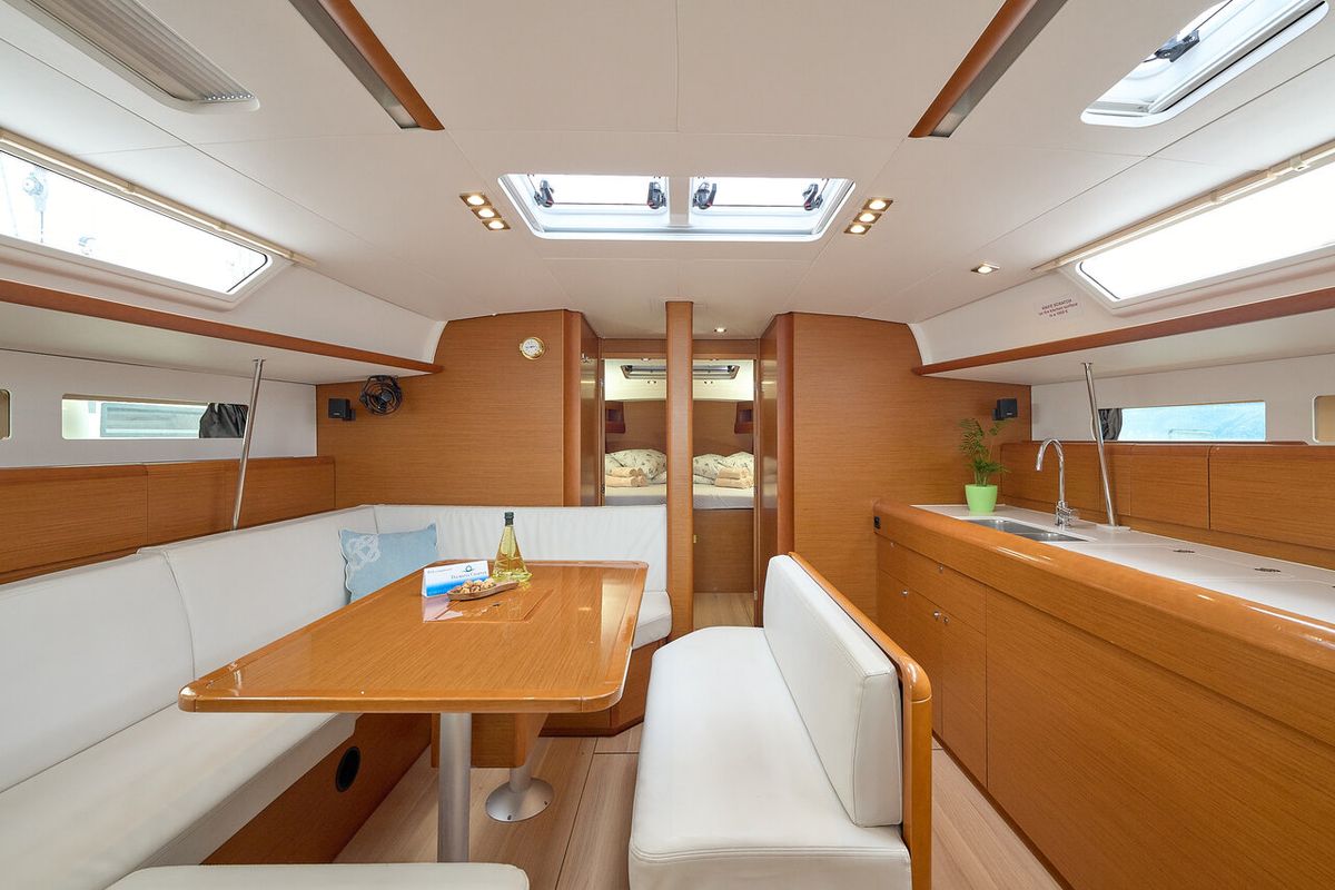 Salon of Pina, a Jeanneau Sun Odyssey 479 sailboat at Grad Trogir, Croatia