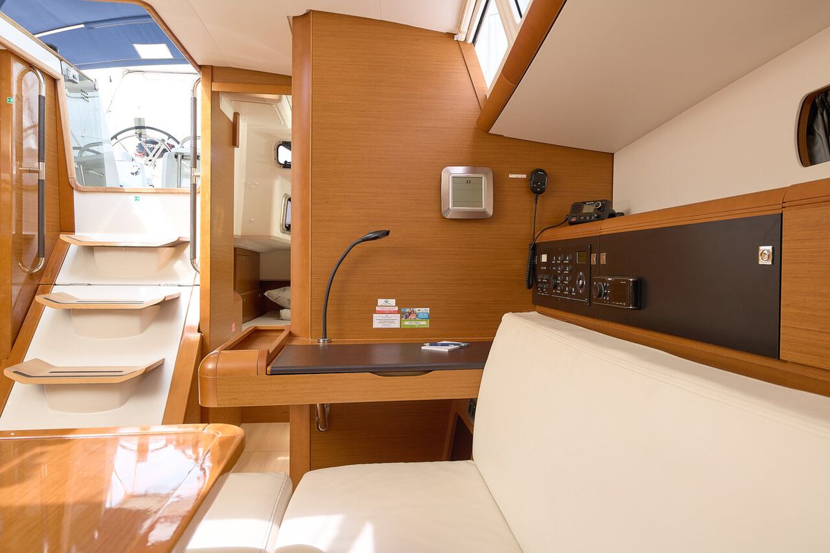 Salon of Pina, a Jeanneau Sun Odyssey 479 sailboat at Grad Trogir, Croatia