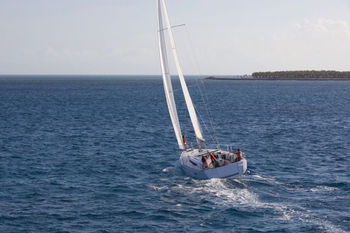 Exterior view of Pina, a Jeanneau Sun Odyssey 479 sailboat at Grad Trogir, Croatia