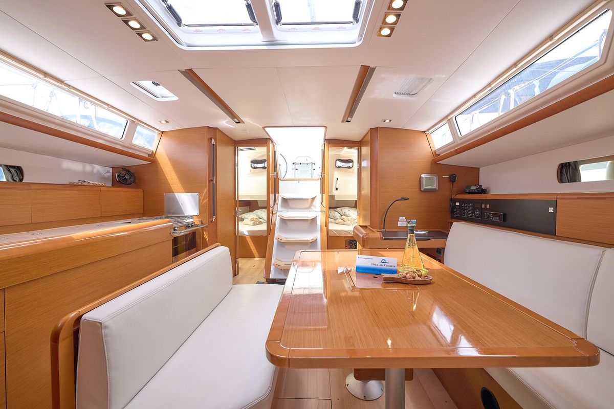 Salon of Pina, a Jeanneau Sun Odyssey 479 sailboat at Grad Trogir, Croatia