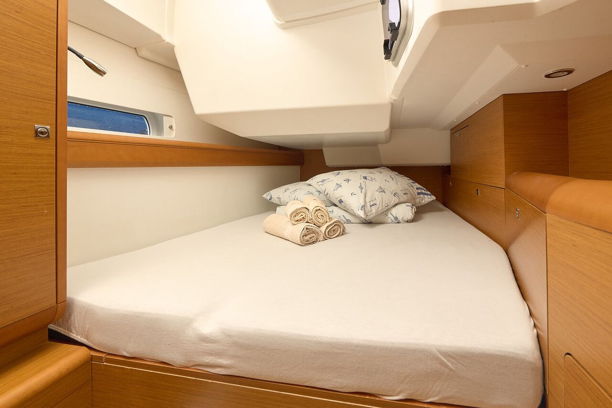 Cabin on Pina, a Jeanneau Sun Odyssey 479 sailboat at Grad Trogir, Croatia