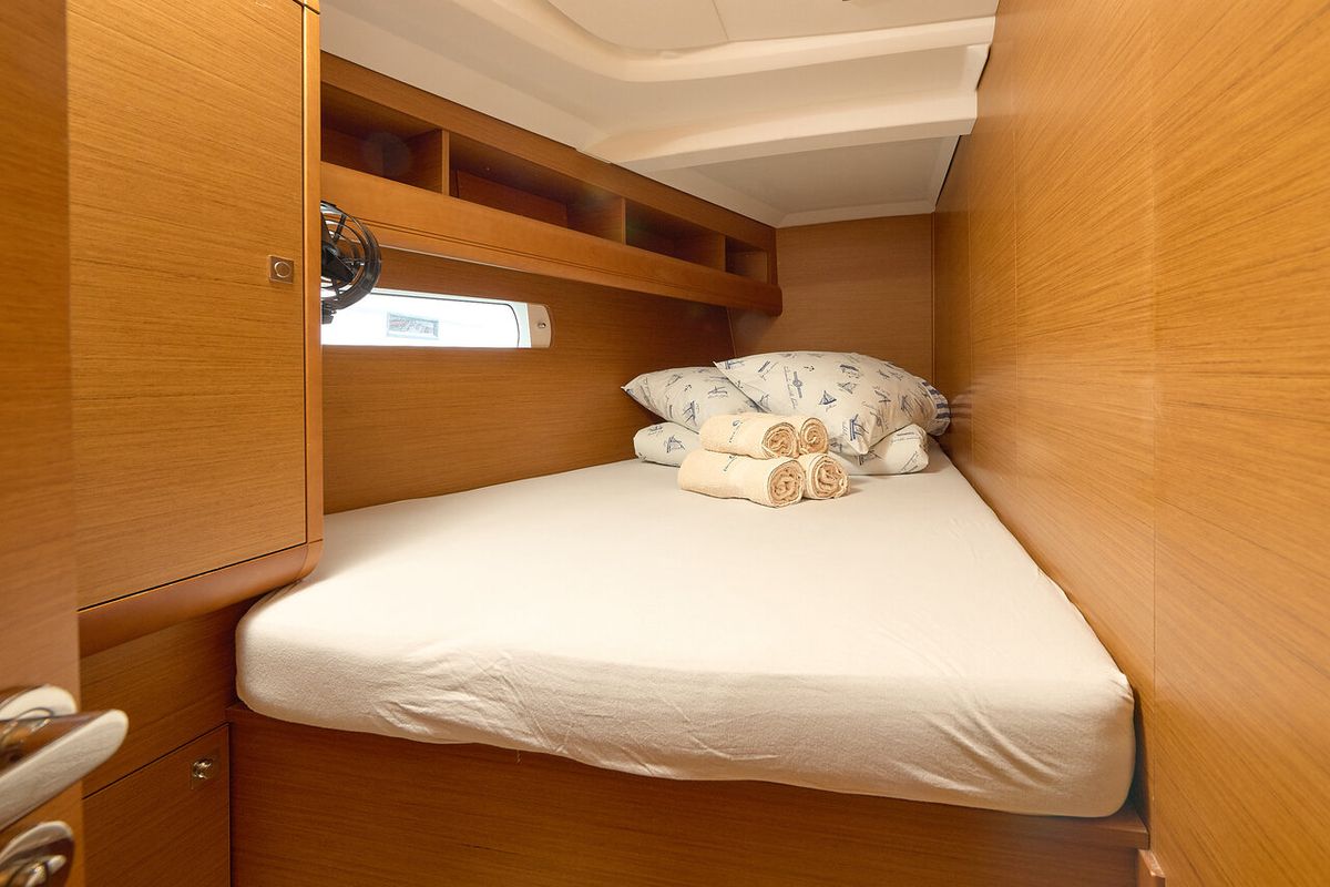 Cabin on Pina, a Jeanneau Sun Odyssey 479 sailboat at Grad Trogir, Croatia