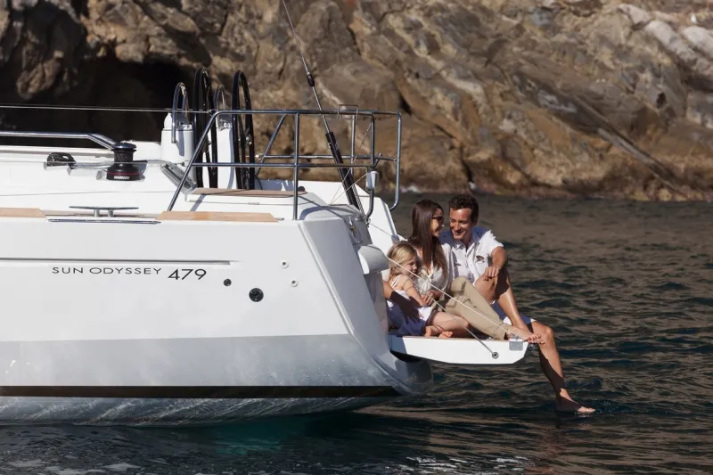 Deck of Pina, a Jeanneau Sun Odyssey 479 sailboat at Grad Trogir, Croatia