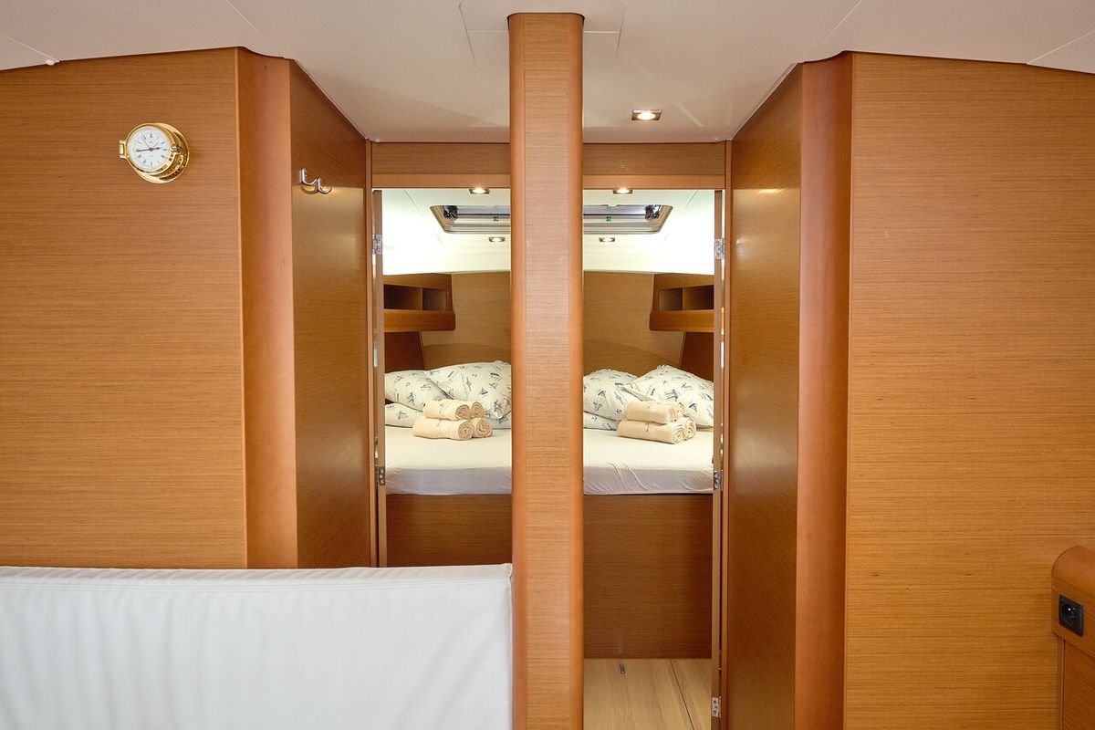 Cabin on Pina, a Jeanneau Sun Odyssey 479 sailboat at Grad Trogir, Croatia