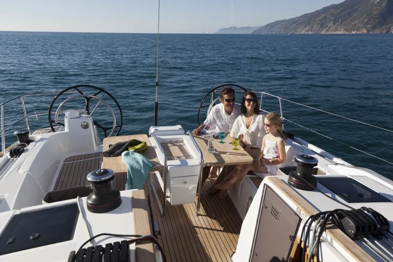 Cockpit of Pina, a Jeanneau Sun Odyssey 479 sailboat at Grad Trogir, Croatia