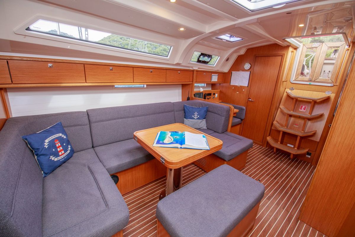 Salon of Tangram, a Bavaria Cruiser 41 sailboat at Fethiye, Turkey