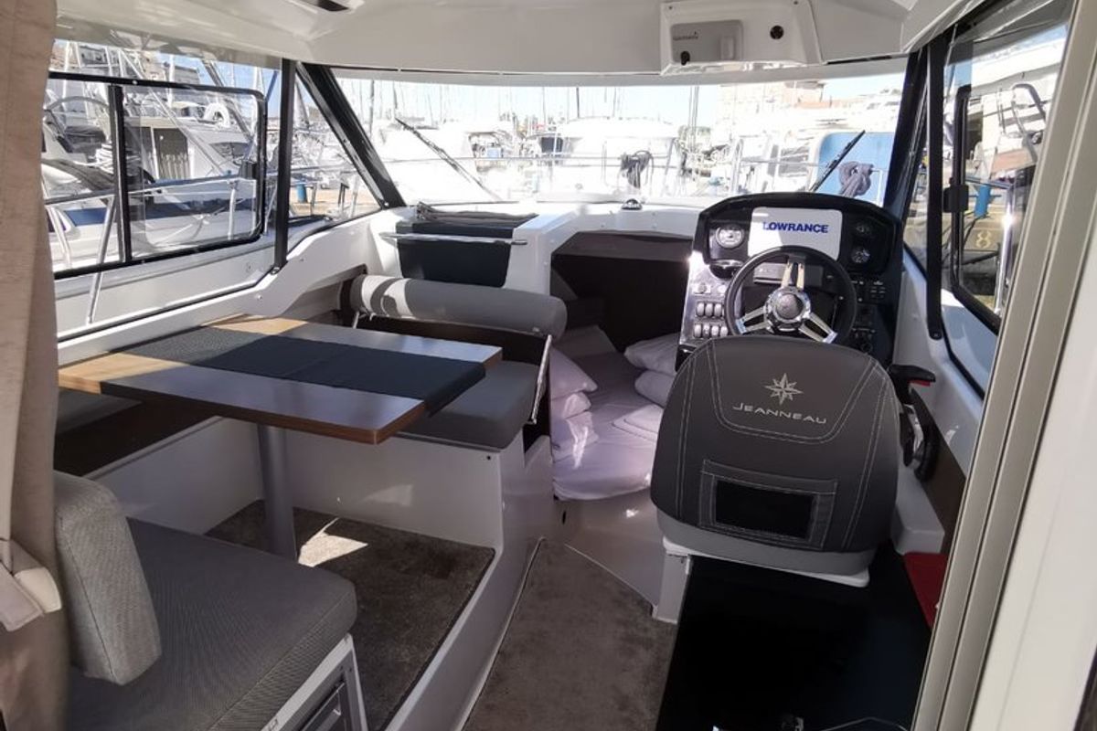 Cockpit of Malizia, a Jeanneau Merry Fisher 795 motorboat at Zadar, Croatia