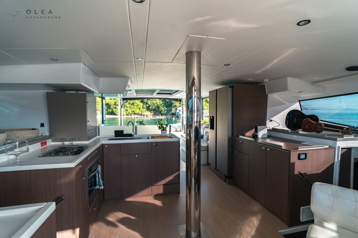 Galley of Olea II, a Bali 4.8 catamaran at Municipal Unit of Lefkada, Greece