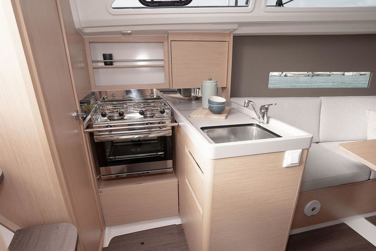 Galley of Moorings Oceanis 30.1 Club, a Beneteau Oceanis 30.1 sailboat at Procida, Italy