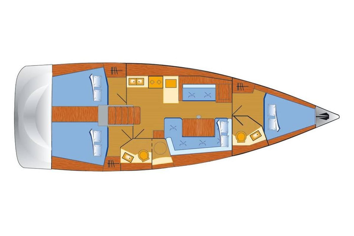 Floor plan of Buddy, a Beneteau Oceanis 41.1 sailboat at Primošten, Croatia