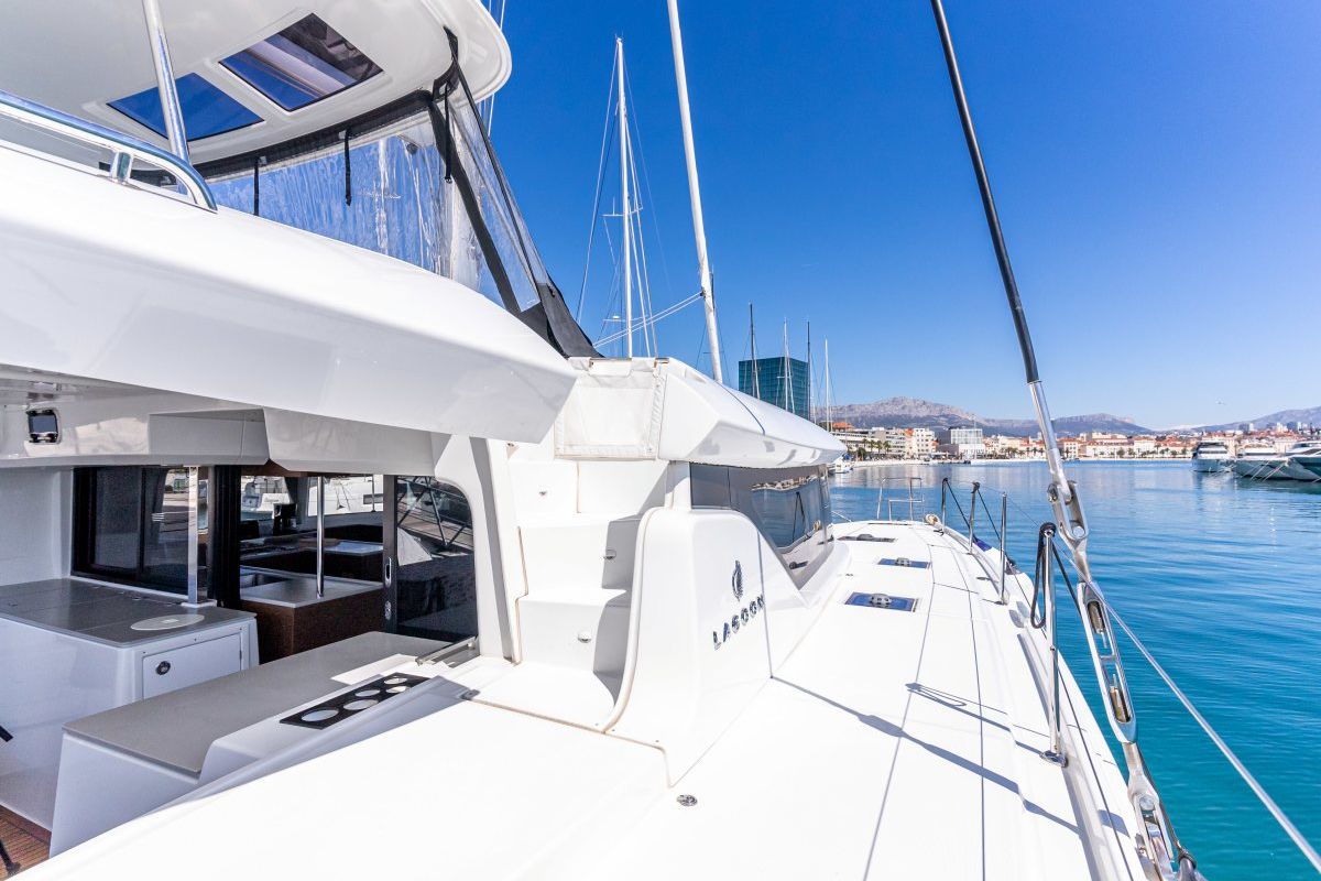 Deck of VELVET BREEZE, a Lagoon 46 catamaran at Općina Rogoznica, Croatia