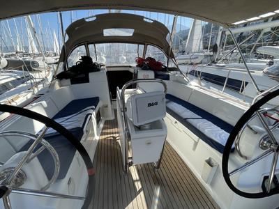 Cockpit of Malea, a Jeanneau Sun Odyssey 419 sailboat at Fethiye, Turkey