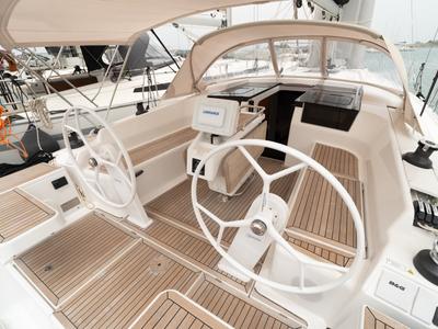Cockpit of VRONTIS |Inverter|, a Hanse Yachts Hanse 418 sailboat at Municipal Unit of Lefkada, Greece