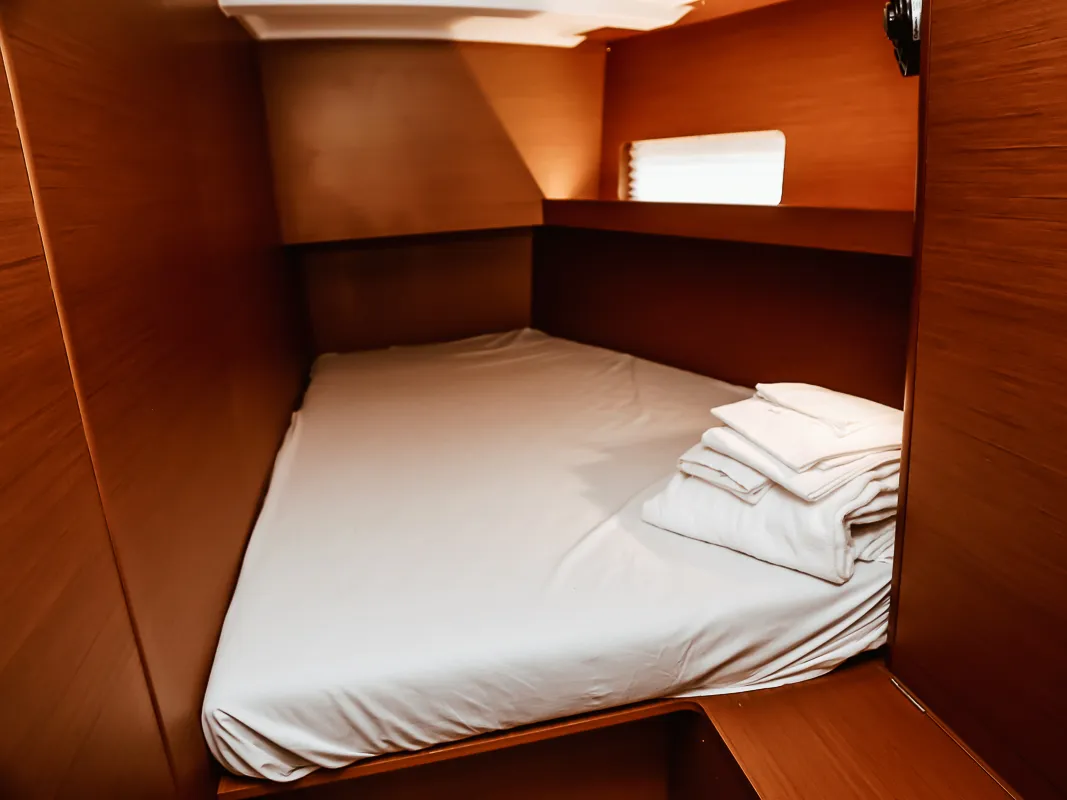 Cabin on Sea Eagle, a Jeanneau Sun Loft 47 sailboat at Olbia, Italy