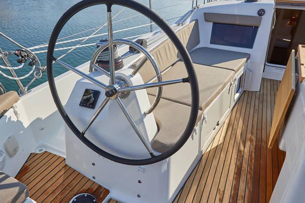 Cockpit of Oskar, a Jeanneau Sun Odyssey 410 sailboat at Primošten, Croatia