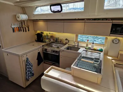 Galley of Skalpel 2, a Beneteau Oceanis 51.1 sailboat at Cagliari, Italy