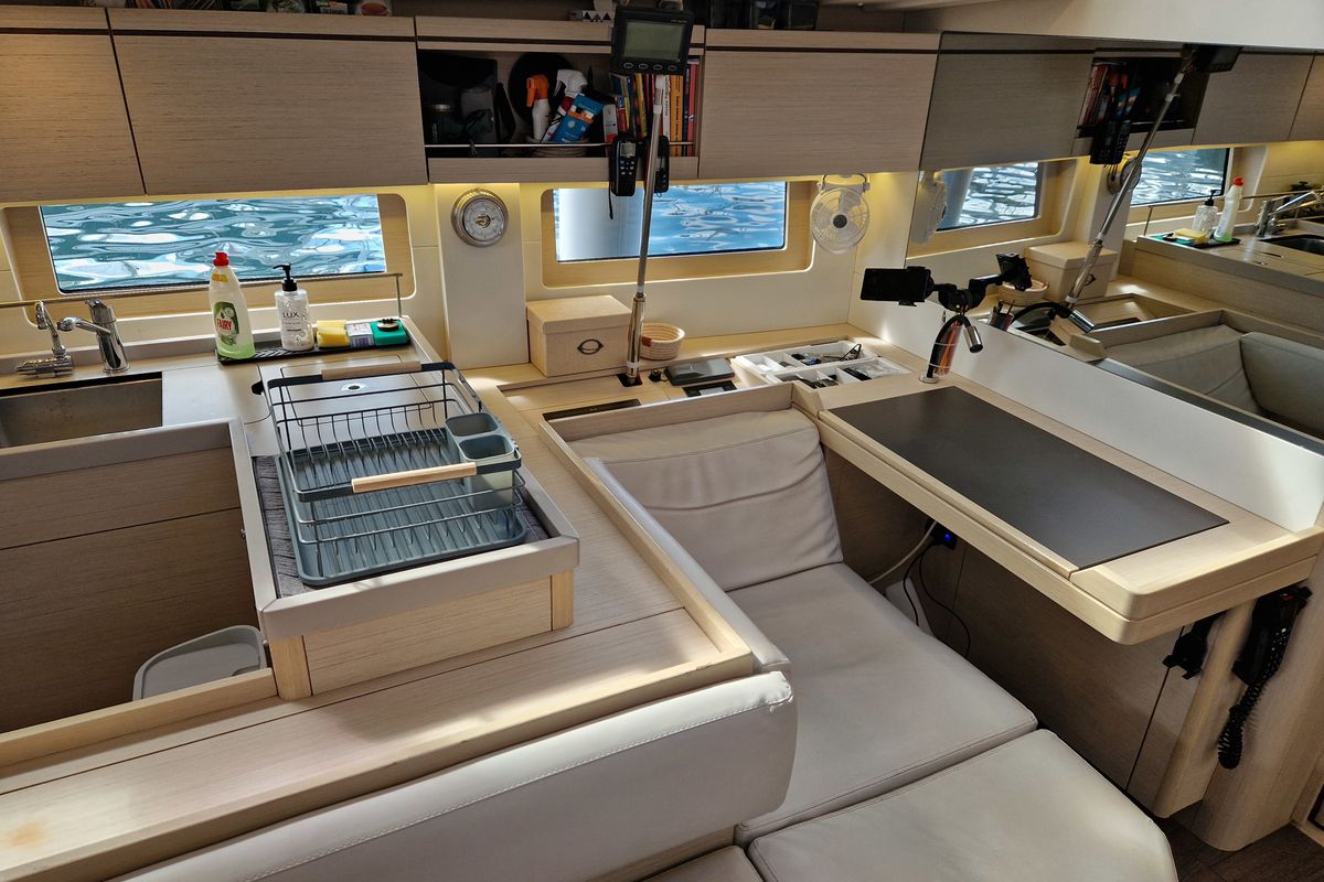 Galley of Skalpel 2, a Beneteau Oceanis 51.1 sailboat at Cagliari, Italy