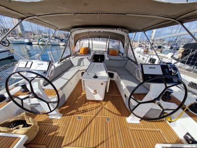 Cockpit of Skalpel 2, a Beneteau Oceanis 51.1 sailboat at Cagliari, Italy