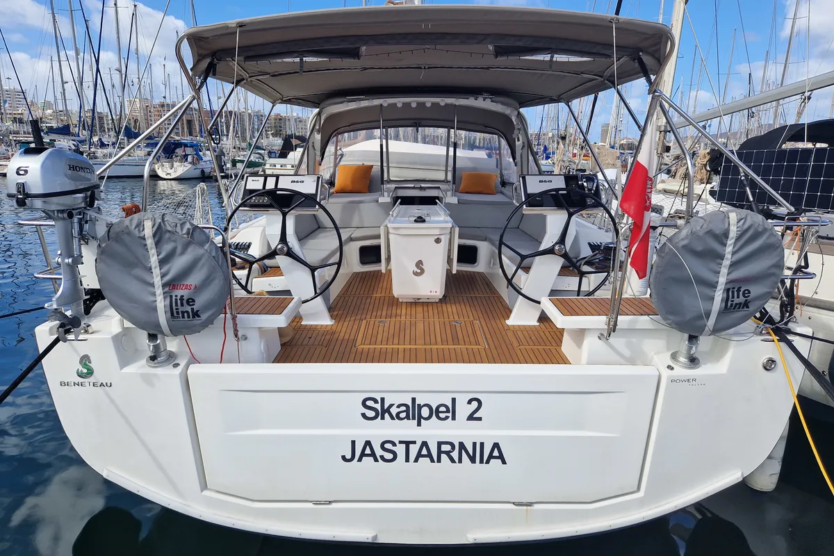 Exterior view of Skalpel 2, a Beneteau Oceanis 51.1 sailboat at Cagliari, Italy
