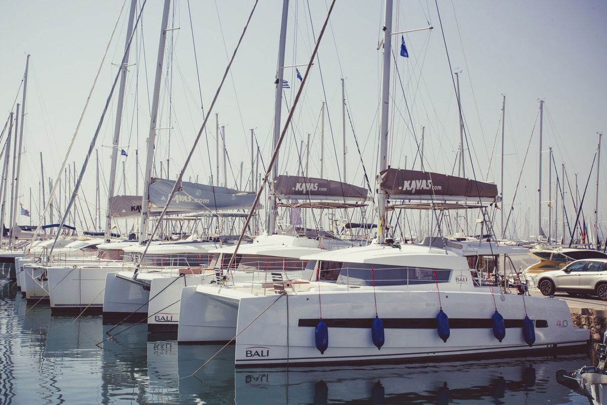 Exterior view of Blue Dream II, a Bali 4.0 catamaran at Keramoti, Greece
