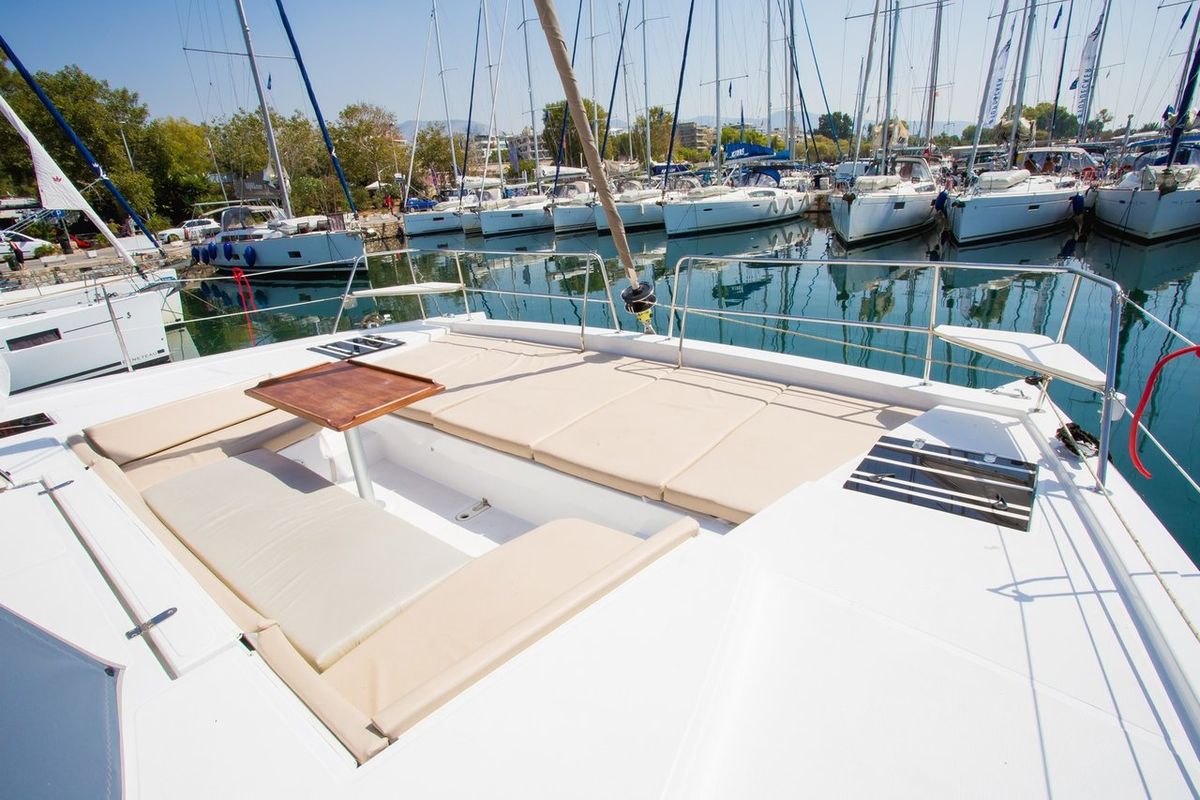 Deck of Blue Dream II, a Bali 4.0 catamaran at Keramoti, Greece