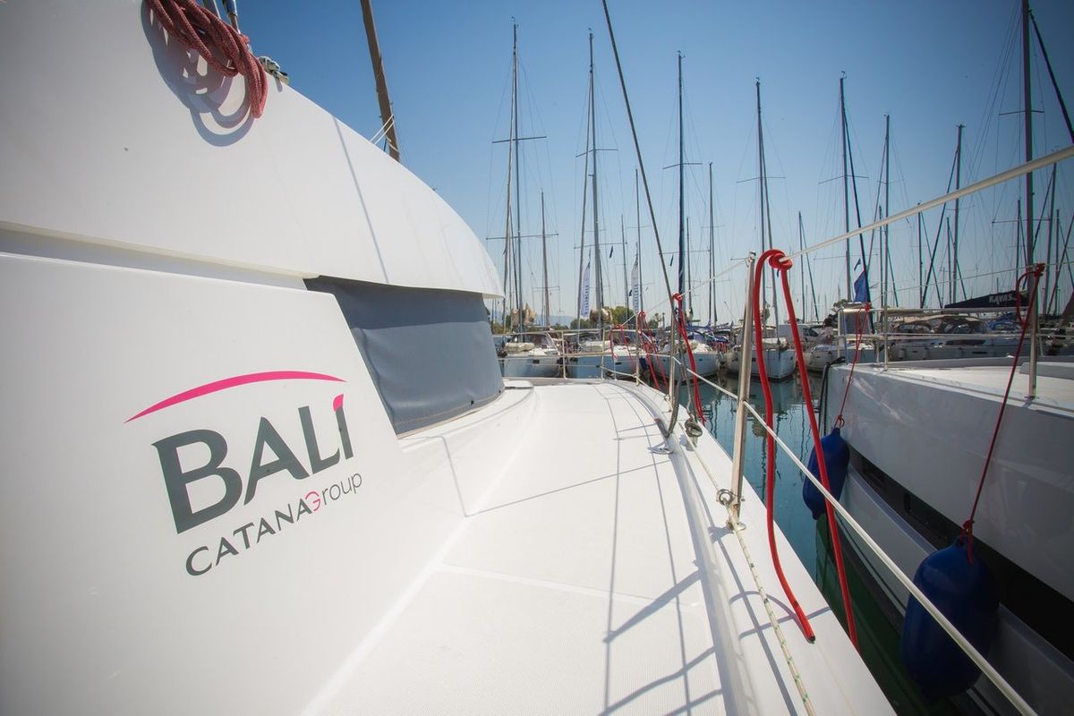 Deck of Blue Dream II, a Bali 4.0 catamaran at Keramoti, Greece