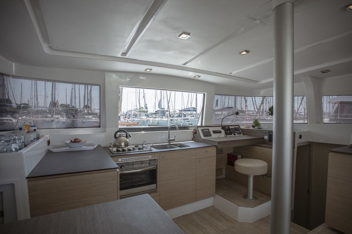 Galley of Blue Dream II, a Bali 4.0 catamaran at Keramoti, Greece