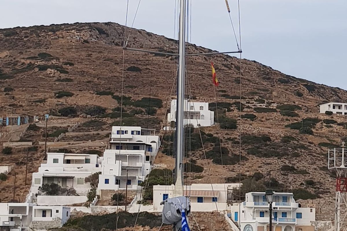 Exterior view of Tintabella, a Jeanneau Sun Odyssey 469 sailboat at Athens, Greece