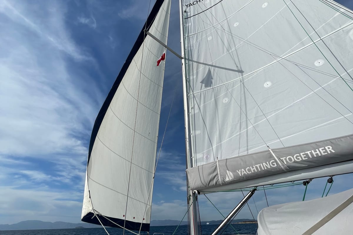 Deck of Tintabella, a Jeanneau Sun Odyssey 469 sailboat at Athens, Greece