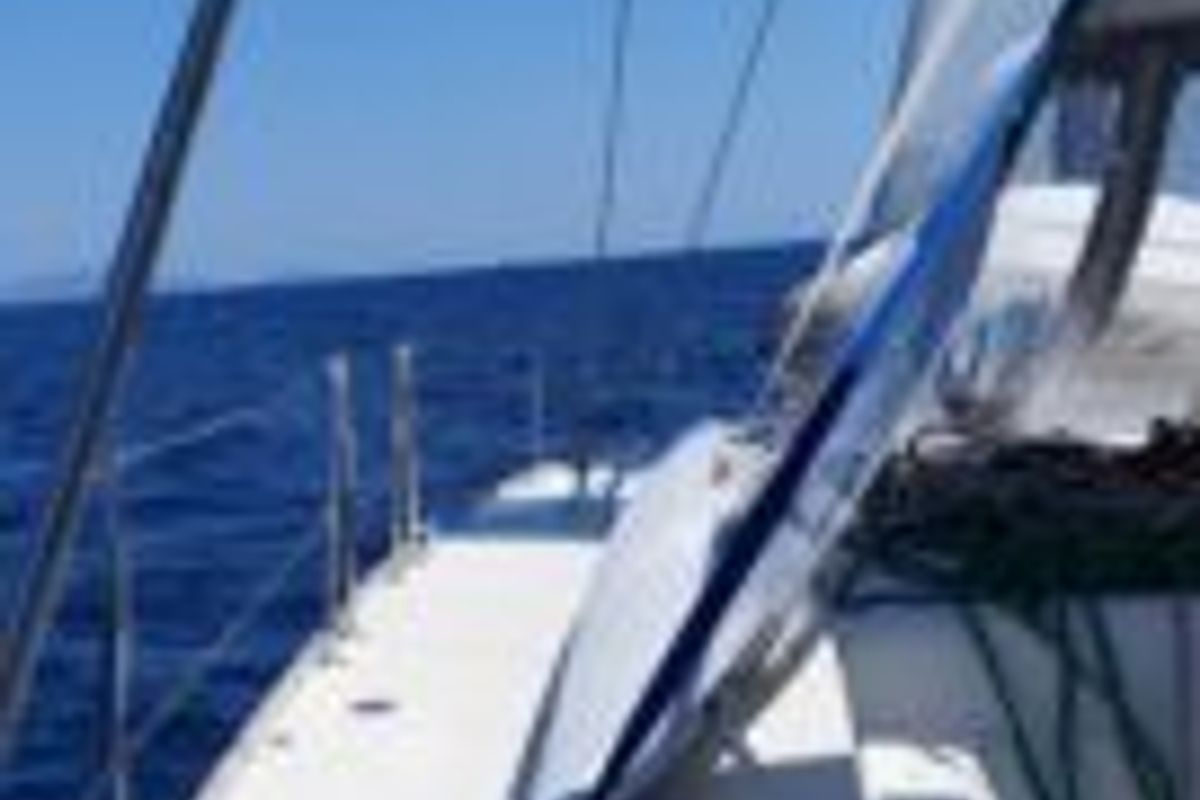 Deck of Tintabella, a Jeanneau Sun Odyssey 469 sailboat at Athens, Greece