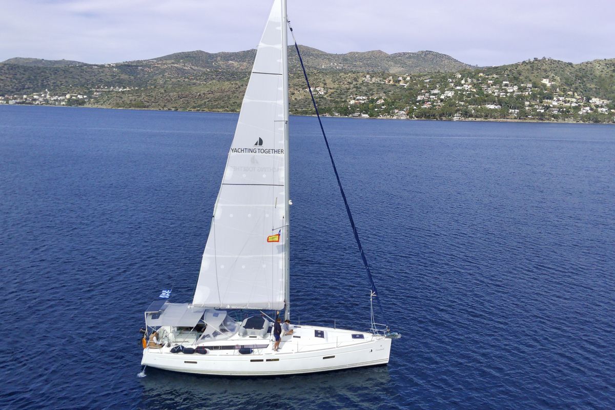 Exterior view of Tintabella, a Jeanneau Sun Odyssey 469 sailboat at Athens, Greece