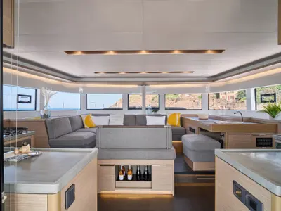 Salon of Effie Star, a Lagoon 51 catamaran at Athens, Greece