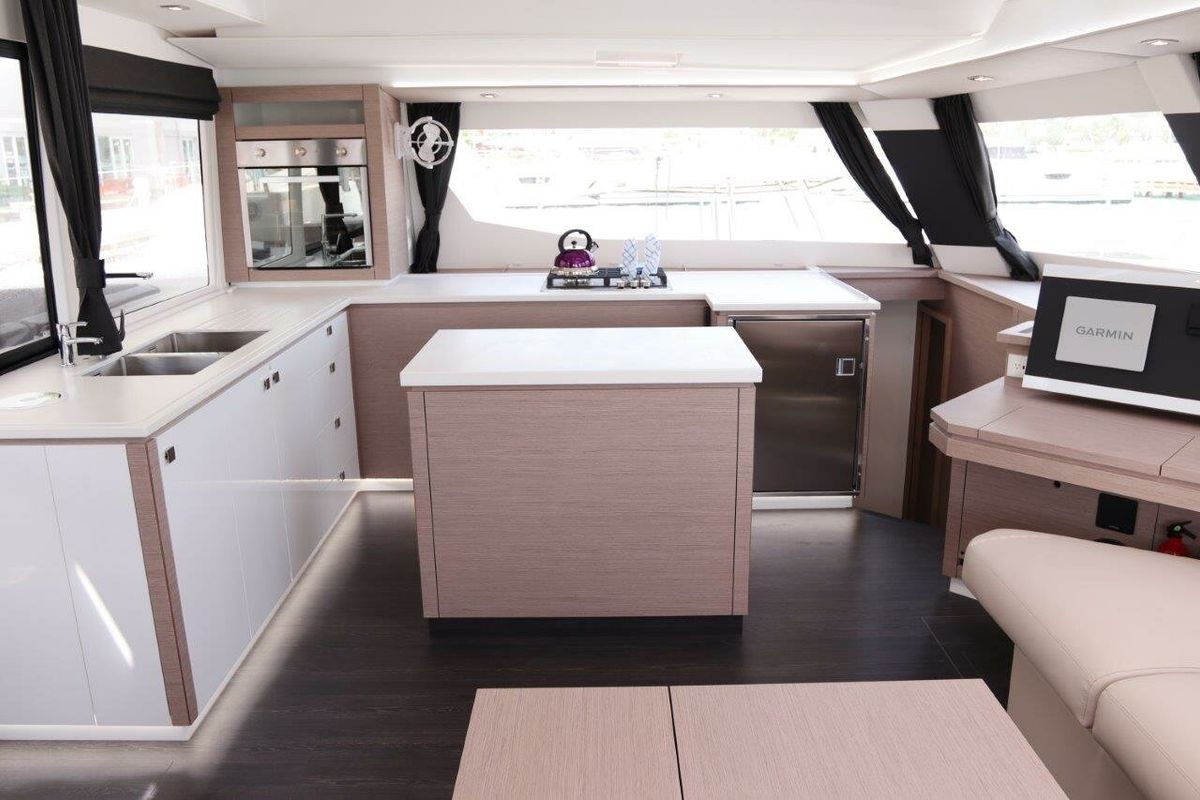 Galley of Serenata, a Fountaine Pajot Saba 50 catamaran at Road Town, British Virgin Islands