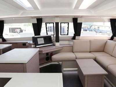Salon of Serenata, a Fountaine Pajot Saba 50 catamaran at Road Town, British Virgin Islands